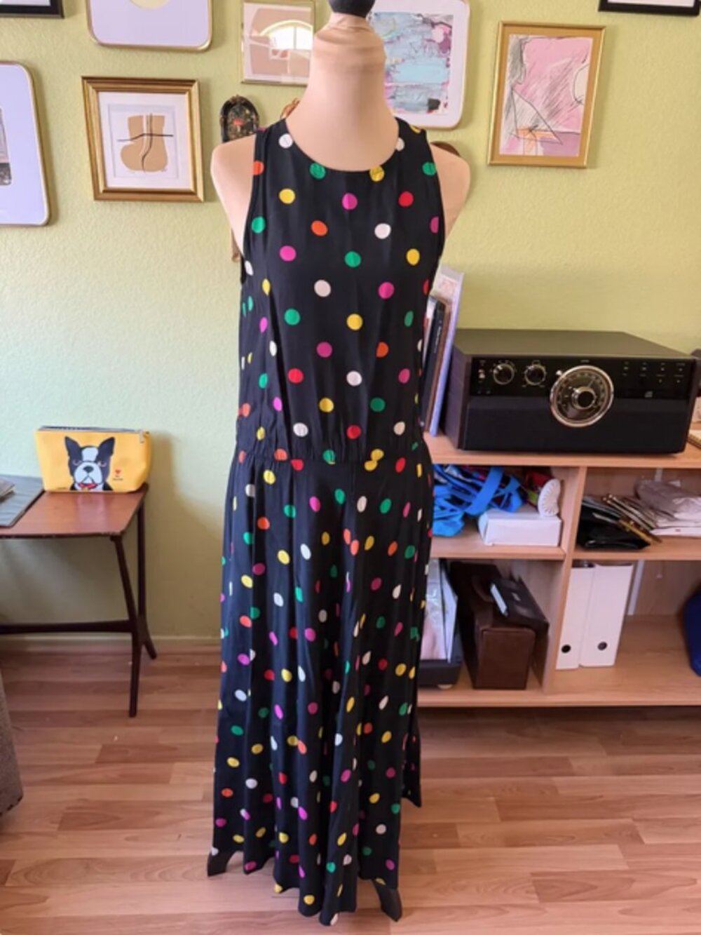 Vintage 80s  Jessica Howard by Michell Rodbell Rainbow Polka Dot Maxi Dress Smal